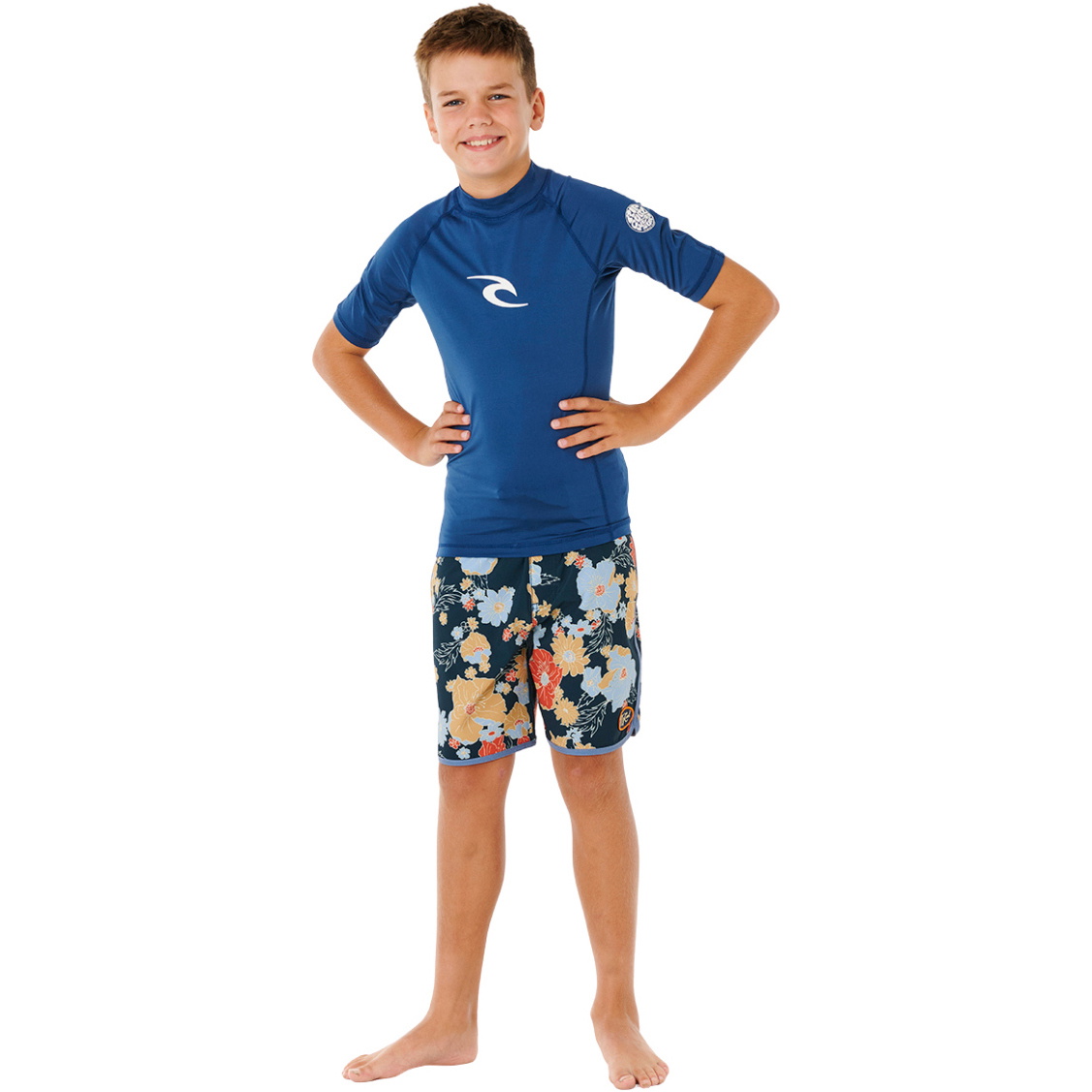 2026 Rip Curl Junior Waves UPF Short Sleeve Rash Vest 136BRV - Light Navy